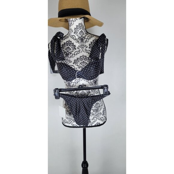 SAME Bikiny Set 2pc Womens Swim The Lady Bra 90's Polka Dot Sz Xs Black/White - Picture 3 of 11